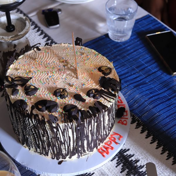 Birthday cake prepared for a guest celebration at Entikko Safari Lodge