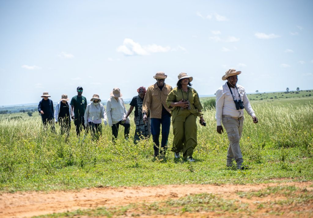 Guests on a guided nature walk at Entikko Safari Lodge exploring the wildlife and flora near Murchison Falls.